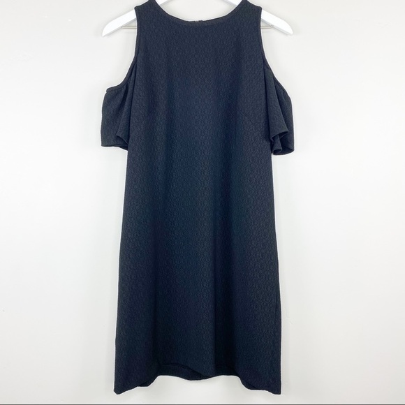 LOFT Black Cold Shoulder Embossed Dress - Picture 2 of 6